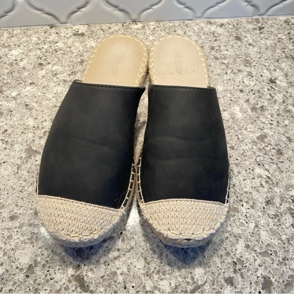 WANTED Black Canvas Espadrille Mules 7.5